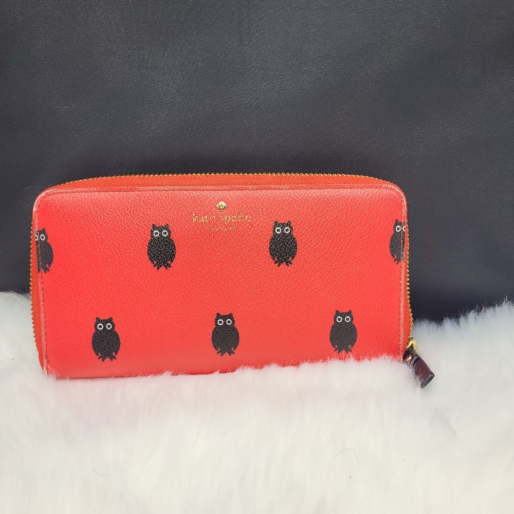 Vintage Kate Spade Red Wallet with Black Owl Pattern